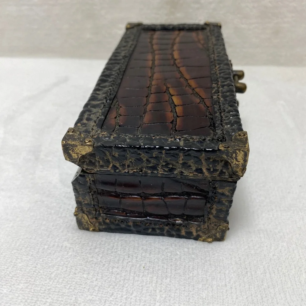 Ornate Faux Crocodile Type Embossed Trinket Jewelry Box‎ Decorative Keepsake